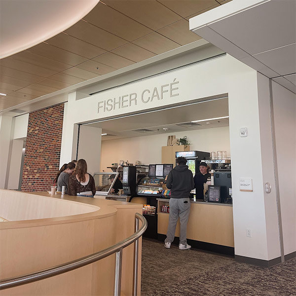 photo of students standing in line at Fisher Cafe