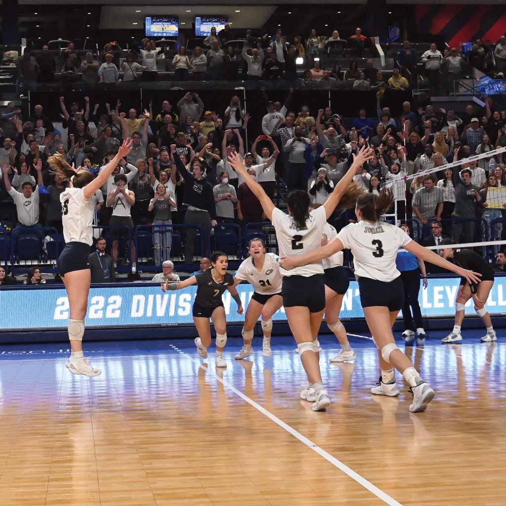 Photo by JD Cavrich Juniata’s Women’s Volleyball Team members took to the court minutes after their NCAA Division III National Championship win in a moment of celebration.