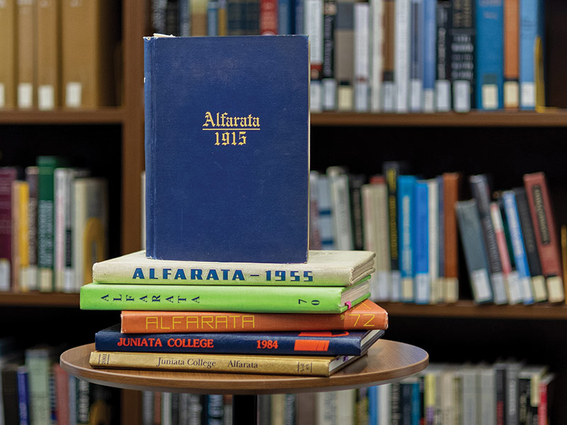 photo of the inaugural Alfarata yearbook from 1915 in the library